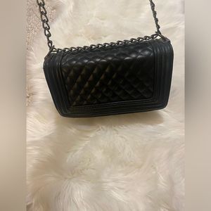 Black Quilted Medium Bag With Silver Hardware